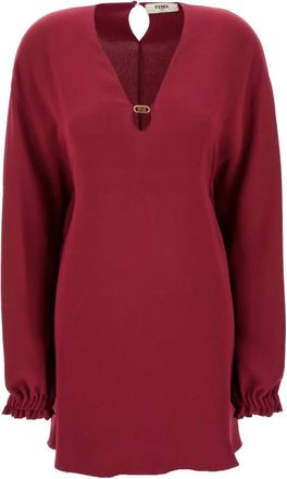 Fendi Cady Silk Dress - Dames - Korte kleedjes - Rood - XS - Kleedjes