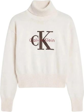 Calvin Klein Jeans Trui met col - Dames - Coltruien - Beige - S - Truien & Vesten
