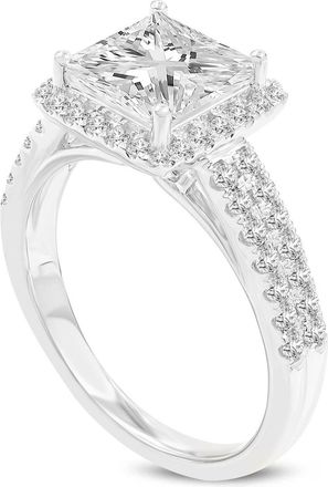 LuvMyJewelry Violeta 14K White Gold Princess Cut Lab Grown Diamond Halo Engagement Ring - 2.68 Ct