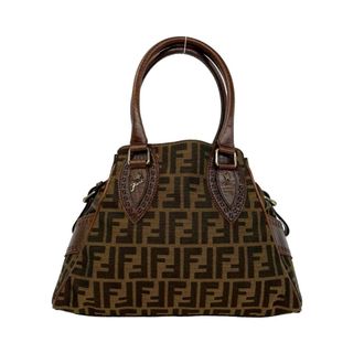 Fendi Black Brown Canvas Leather Handbag Tote Bag (Pre-Owned)