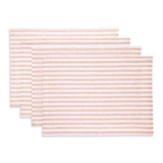 Solino Home Linen Placemats - Amalfi Stripe, 14 x 19 in Coral And White at Nordstrom, Size Medium