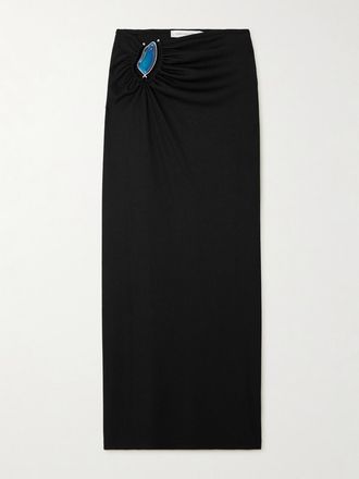 CHRISTOPHER ESBER Gonna Maxi In Jersey Stretch A Coste Con Arricciatura E Decorazione Moodstone - Nero