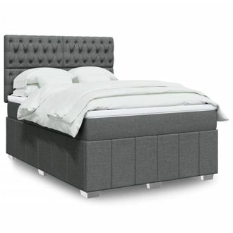 vidaXL Cama Box Spring Con Colch&oacute;n Tela Gris Oscuro 140x190 Cm Vidaxl