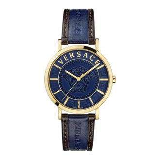 Versace V-Essential 40 mm - Dames - Horloges - Blauw - ONE Size - Leer - Accessoires
