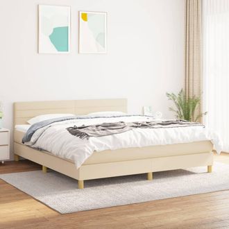 vidaXL Cama Box Spring Con Colch&oacute;n Tela Color Crema 180x200 Cm Vidaxl