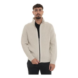 HUGO BOSS Cardigans, male, Beige, XL, Wool Jumper with Zip Lock