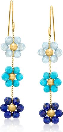RS Pure by Ross-Simons Multi-Gemstone Bead Flower Drop Earrings in 14kt Yellow Gold