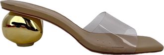 Cult Gaia Jila Clear Strap Block Heels in beige leer