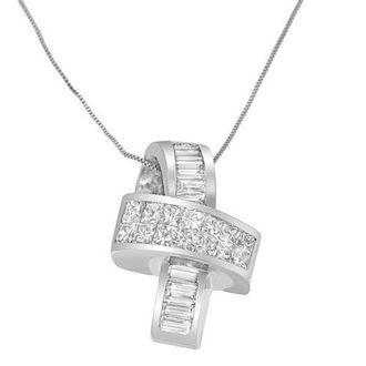 House of Brilliance 14K White Gold 2 cttw Princess and Baguette Cut Diamond Ribbon Pendant Necklace at Nordstrom