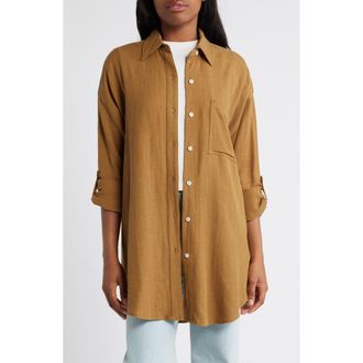 Rip Curl Premium Linen Button-Up Blouse in Bronze at Nordstrom, Size Medium