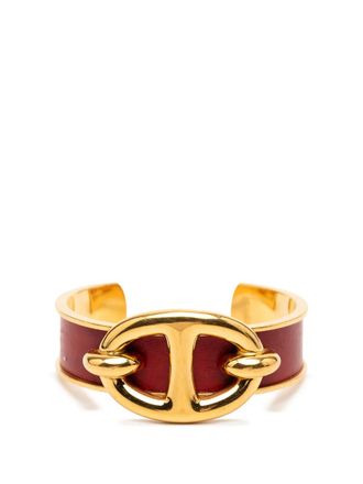 Herm&egrave;s 1990-2010 Gold Plated and Leather Chaine d Ancre Cuff Bracelet costume bracelet - Oro