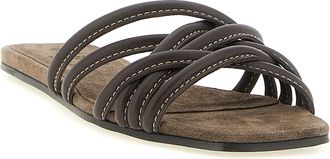 Brunello Cucinelli Womens Brown Lamb Leather Slides Shoe