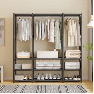 Trade Shop Trade Shop - Armario Con Estantes Multifuncional Abrigo De Metal Rack Para La Entrada De La Habitaci&oacute;n Hogar - Negro
