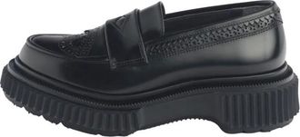 Adieu Paris Loafers, female, Black, Size: 10 US Black Leather Perforated Moccasin Shoes