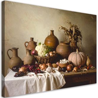 Feeby Cuadro En Lienzo, Naturaleza Muerta Con Jarras Y Verduras, 120x80