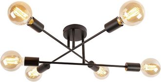 QAZQA Industrial Plaf&oacute;n Inteligente Negro 6 Luces Con Wifi G95 - Sydney Acero Redonda Adecuado Para Led Max. 6 X 4.9 Watt - Qazqa
