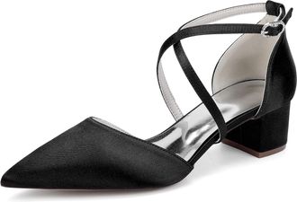 Generic Women Satin Chunky Bridal Shoes Low Wedding Heels Cross Strappy Wedding Evening Dress Shoes Pumps 4.5Cm,Black,10 UK