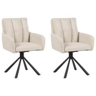 Beliani Conjunto De 2 Sillas Giratorias De Comedor Modernas De Tela Asiento Acolchado Patas De Metal Negro Beige Claro Sardoal