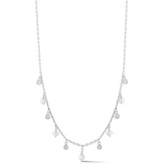 Glaze Jewelry Cultured Pearl & Cubic Zirconia Charm Frontal Necklace in Silver at Nordstrom Rack