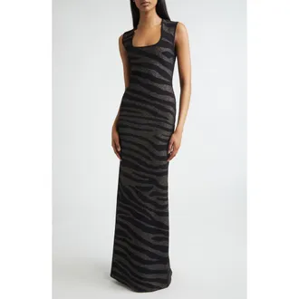 St. John Lynn Metallic Zebra Jacquard Sweater Dress in Black/gold Metallic at Nordstrom, Size X-Small