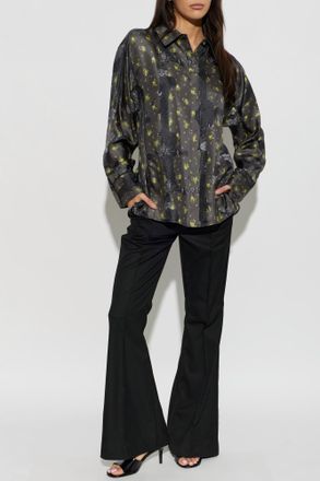 Ganni Silk Shirt With Waist Ties, Womens, Grey