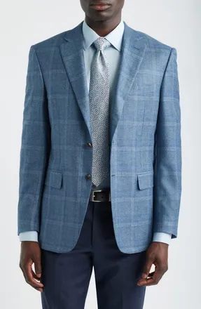 Canali Siena Regular Fit Blue Windowpane Check Silk & Cashmere Sport Coat at Nordstrom, Size 46 Us