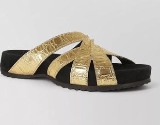 Dries Van Noten urban calfskin cross strap flat mules