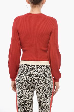 Stella McCartney Maglia Girocollo Cropped Fit a Costine con Maniche a Palloncino Stella McCartney