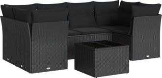 vidaXL Set De Comedor De Jard&iacute;n 7 Pzas Y Cojines Rat&aacute;n Sint&eacute;tico Negro Vidaxl