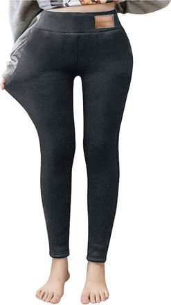 Generic Womens Autumn Winter Elastic Pant Solid Color Workout Warm Elastic Waist Plush Warm Thick Trousers Pants Womens Winter Tops (Dark Gray, L)