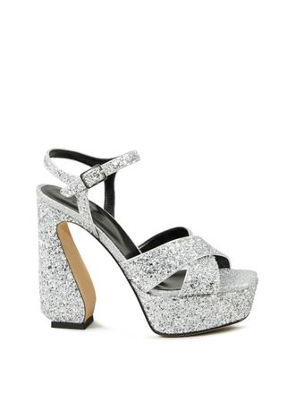 Sergio Rossi Glitzer Plateau-Sandalette Silber