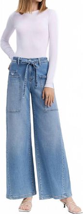 Flying Monkey Carmen High Rise Elastic Tie Waistband Baggy Wide Jeans In Light Wash
