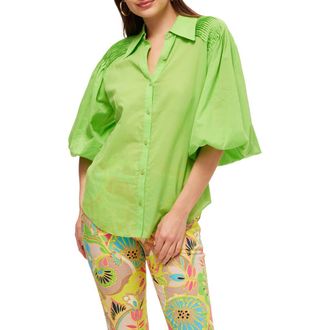 Trina Turk Puff Sleeve Button Up Court Top in Serene Green at Nordstrom, Size X-Small