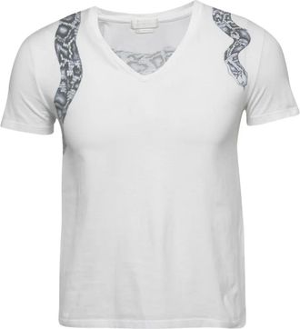 Alexander McQueen T-shirt met slangenprint en V-hals - Wit