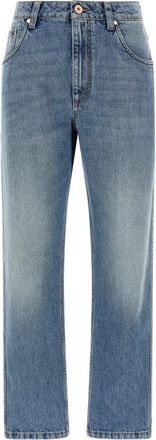 Brunello Cucinelli Logo Patch Mid-Rise Straight Jeans - Dames - Regular Fit Jeans - Blauw - M - Katoen - Jeans