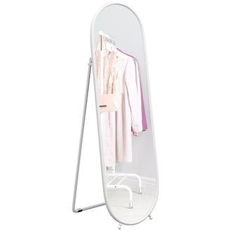 HOMCOM Oval Full Length Mirror With Metal Frame Hanging Or Leaning White | TJ Hughes
