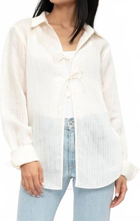 Frame Denim Tie Front Blouse In Bone