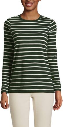 Lands End Relaxed Supima Cotton Long Sleeve Crew Neck T-Shirt in Fresh Evergreen Breton Stripe at Nordstrom, Size X-Large