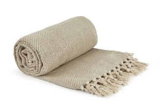 TJ Hughes Herringbone - Recycled Cotton Throw in Natural - TJ Hughes