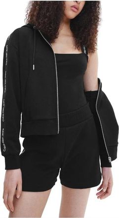 Calvin Klein Sweat Logo Tape Zip Sweatshirt - Dames - Vesten met rits - Zwart - XS - Katoen - Hoodies & sweatvesten
