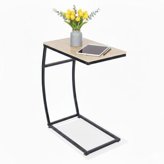 Relaxdays Relaxdays C Table, C-Shaped, HWD: 58.5 x 47.5 x 25 cm, Side Table for Sofa & Bed, Metal & MDF, Wood Effect/Black