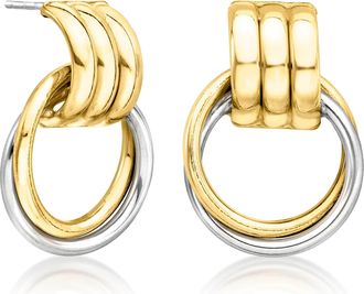 Ross-Simons Italian Sterling Silver and 18kt Gold Over Sterling Circle Drop Earrings