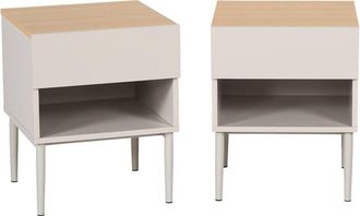 Sweeek Set of 2 bedside tables metal and wood decor 1 door 1 niche beige and natural - Ashton
