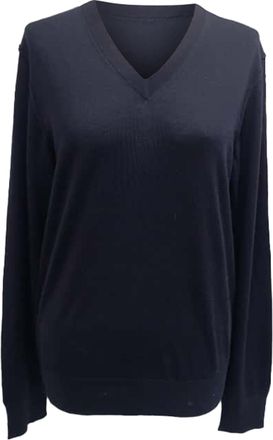 Dolce & Gabbana Pre-owned Mens & Knitted V-Neck Sweater in Navy Blue Wool - Size EU 46