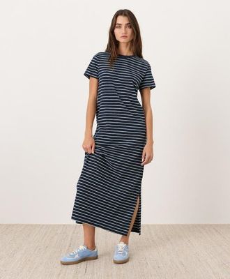 Pact Organic Cotton Soft-Slub Essential Easy Tee Maxi Dress in Saranac Stripe at Nordstrom, Size Xx-Large