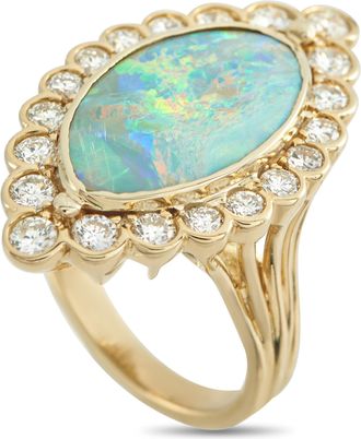 Luxury Bazaar 18K Yellow Gold 1.60ct Diamond and Opal Ring MF09-050126