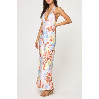 L*Space Tuscany Print Halter Cover-Up Maxi Dress in Botany Bay at Nordstrom Rack, Size X-Large
