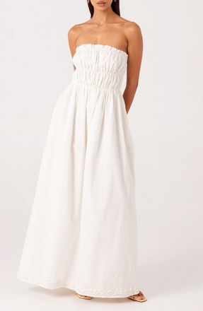 SNDYS Ines Strapless Linen & Cotton Maxi Dress in White at Nordstrom, Size X-Large