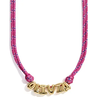 BaubleBar Bubble Letter Custom Paracord Necklace in Pink at Nordstrom