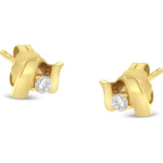 House of Brilliance 10K Gold 1/10 Cttw Diamond Espira Swirls Solitaire Push Back Stud Earrings in Yellow at Nordstrom